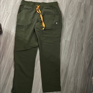 Figs Men’s Olive Green Cargo Pants with Orange Drawstring